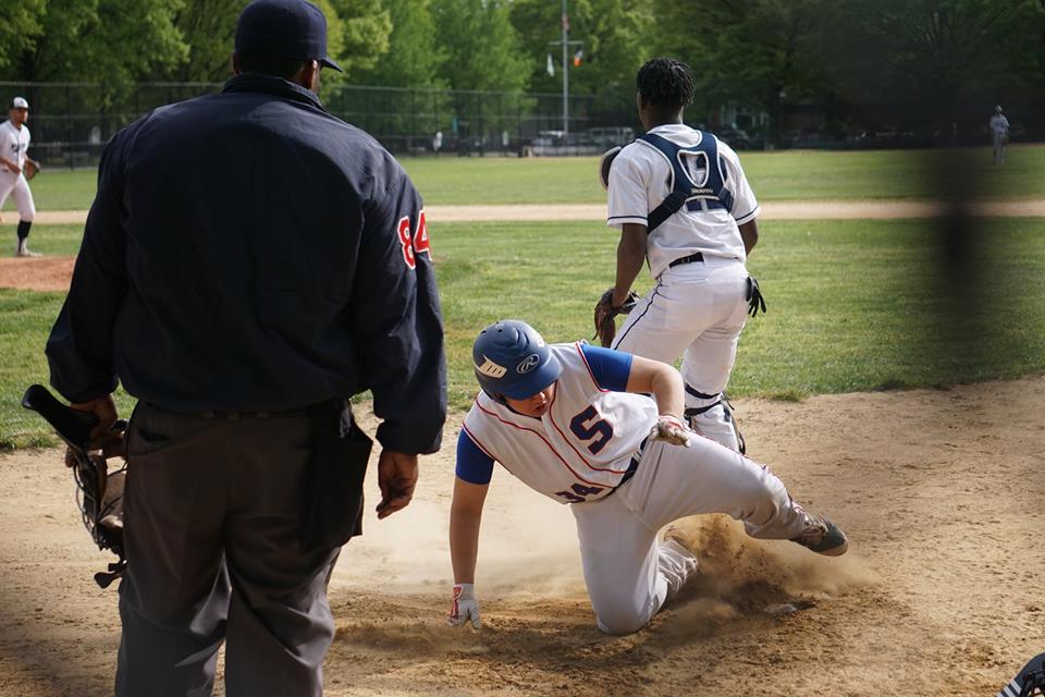 Dean Steinman scores in the first inning of the Pegleg victory over John Bowne