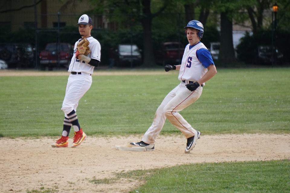 Tobias Lange pulls into second base in the 5th inning vs. John Bowne