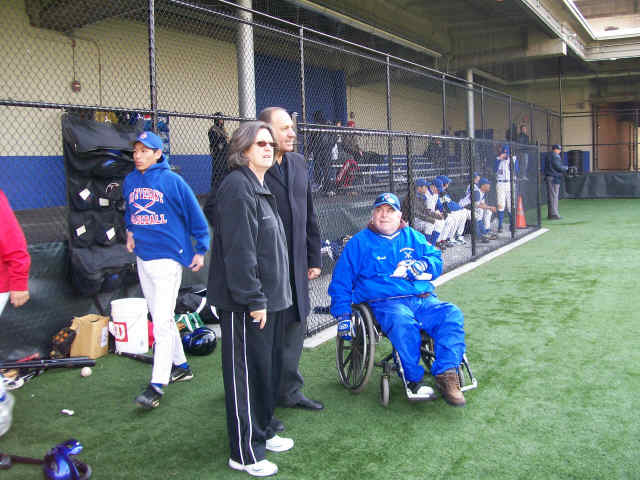 Stuy Athletic Director Martha Singer, PSAL Baseball Commissioner Robert Pertsas, and Coach Matt Hahn check out the new mound.