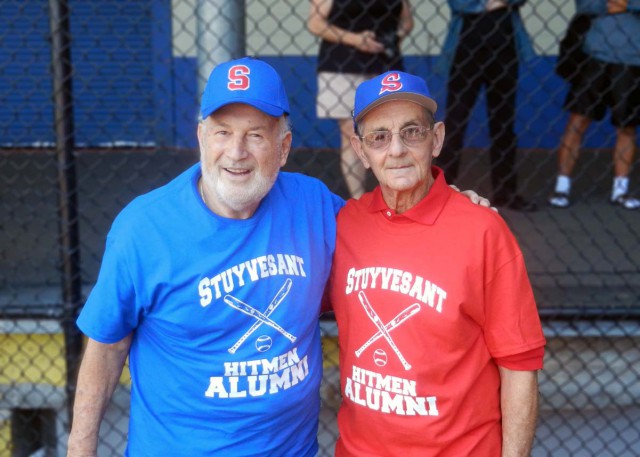 Donald Ferrara and Joe Levine ready to throw out the first pitch.