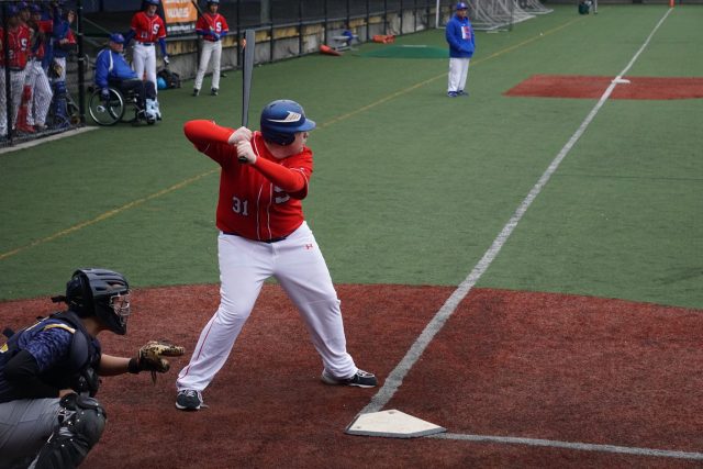 Justin Heinze at the plate.